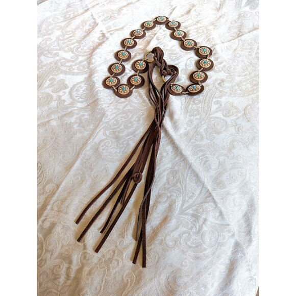 Nocona Belt Co Vintage 80s Concho Tie Belt with Leather thongs